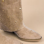 IconSpark Beige Sparkle Western Cowboy Knee High Boots