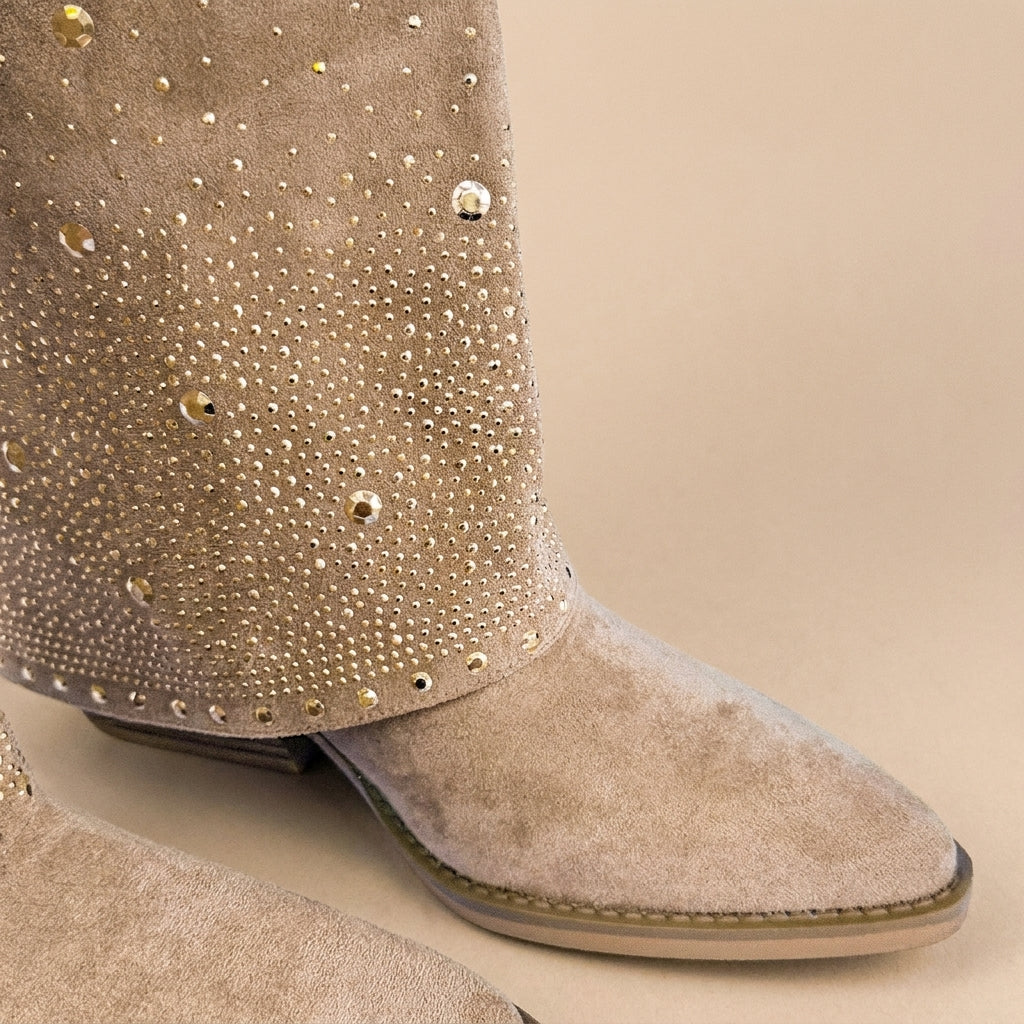 Celeste Beige Sparkle Western Cowboy Knee High Boots
