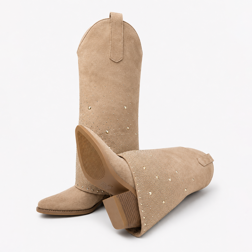 Celeste Camel Sparkle Western Cowboy Knee High Boots