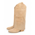 Celeste Camel Sparkle Western Cowboy Knee High Boots