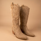 IconWest Camel Suede Western Cowboy Knee High Boots with Embroidered Detail