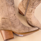 IconWest Camel Suede Western Cowboy Knee High Boots with Embroidered Detail