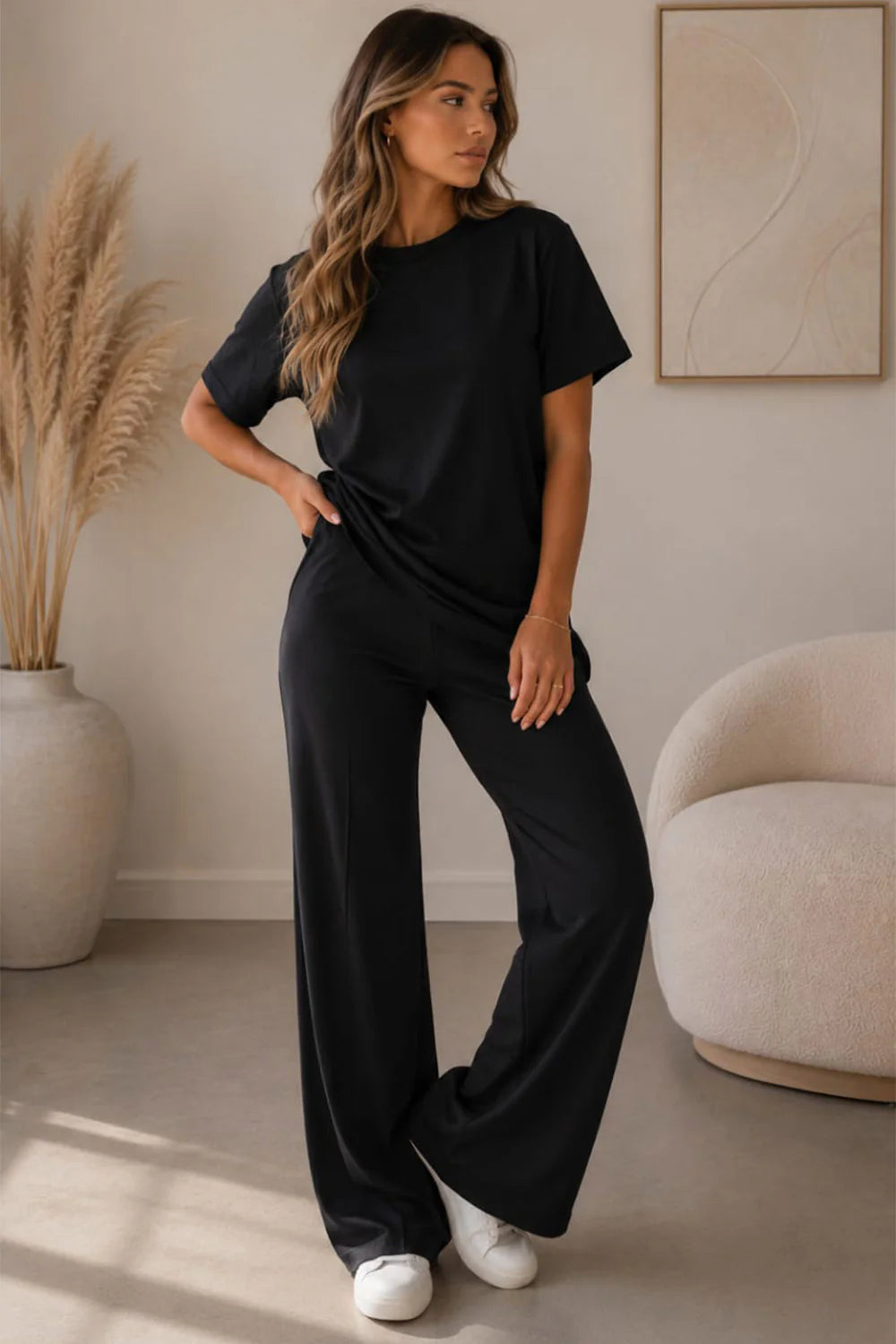 Sienna Side-Cinch Wide-Leg Loungewear Set
