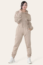 Raya Ruched-Sleeve Cropped Hoodie & Jogger Tracksuit Set