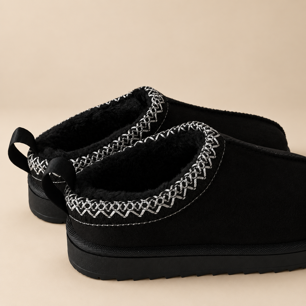 IconCozy Black Plush-Lined Suede Mule Slippers