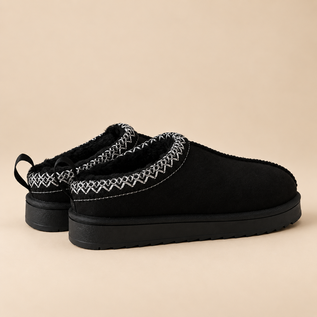 IconCozy Black Plush-Lined Suede Mule Slippers
