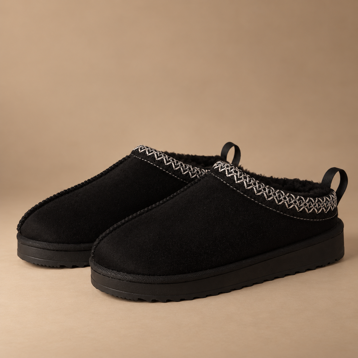 IconCozy Black Plush-Lined Suede Mule Slippers