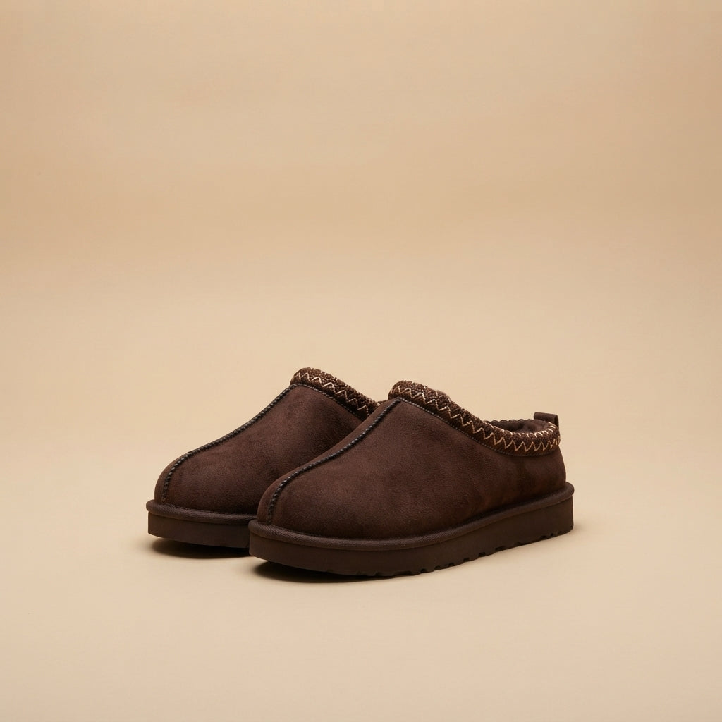 IconCozy Chocolate Brown Plush-Lined Suede Mule Slippers