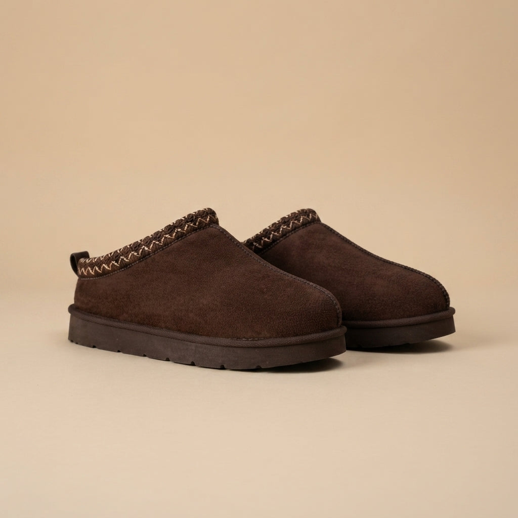 IconCozy Chocolate Brown Plush-Lined Suede Mule Slippers