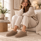 IconCozy Taupe Plush-Lined Suede Mule Slippers