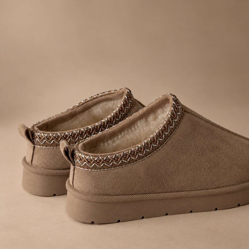 IconCozy Taupe Plush-Lined Suede Mule Slippers