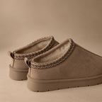 IconCozy Taupe Plush-Lined Suede Mule Slippers