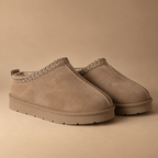 IconCozy Taupe Plush-Lined Suede Mule Slippers