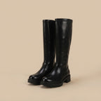 IconEdge Black Knee-High Biker Boots with Chunky Sole