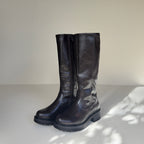 IconEdge Dark Brown Knee-High Biker Boots with Chunky Sole