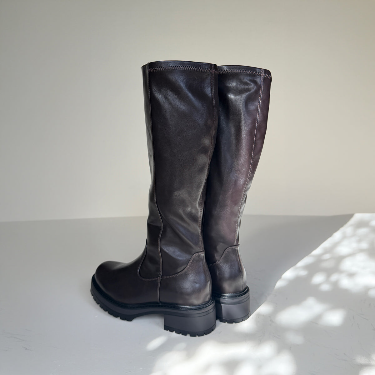 IconEdge Dark Brown Knee-High Biker Boots with Chunky Sole