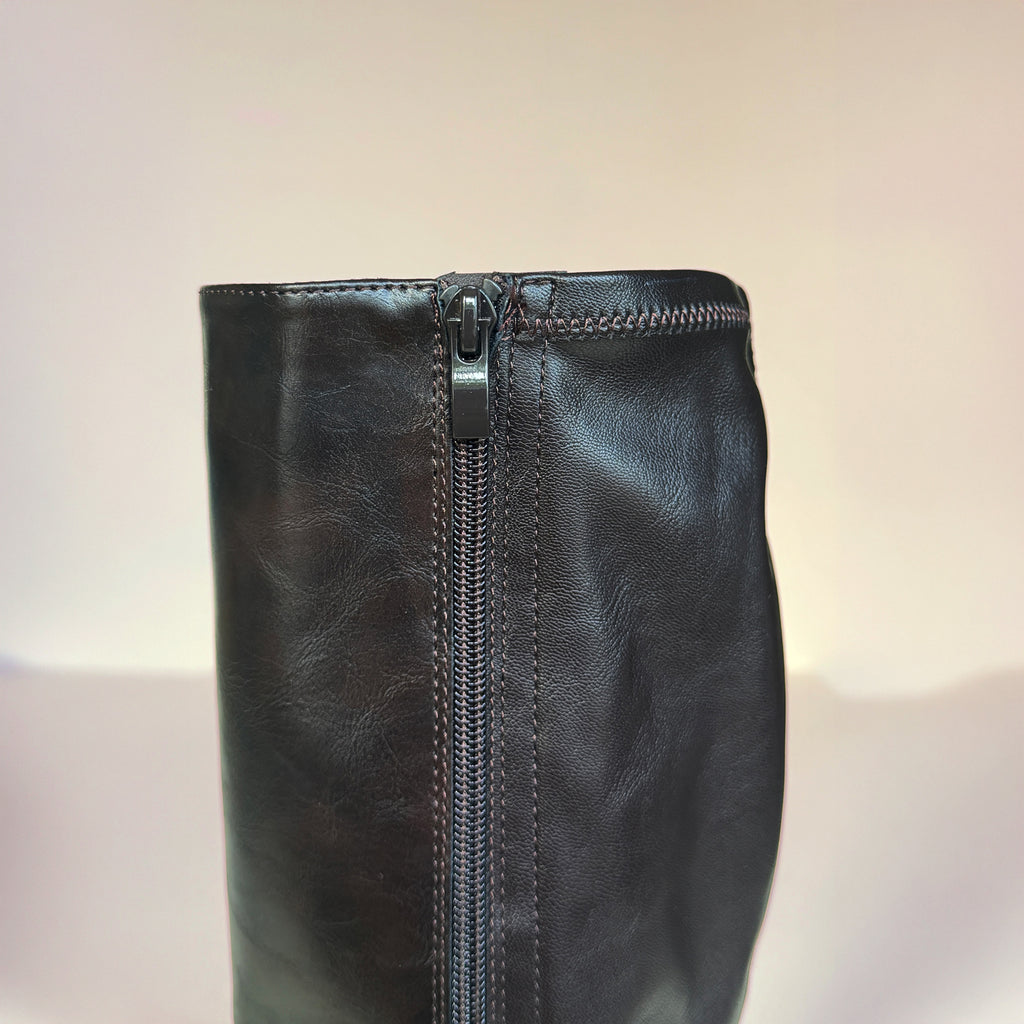 IconEdge Dark Brown Knee-High Biker Boots with Chunky Sole