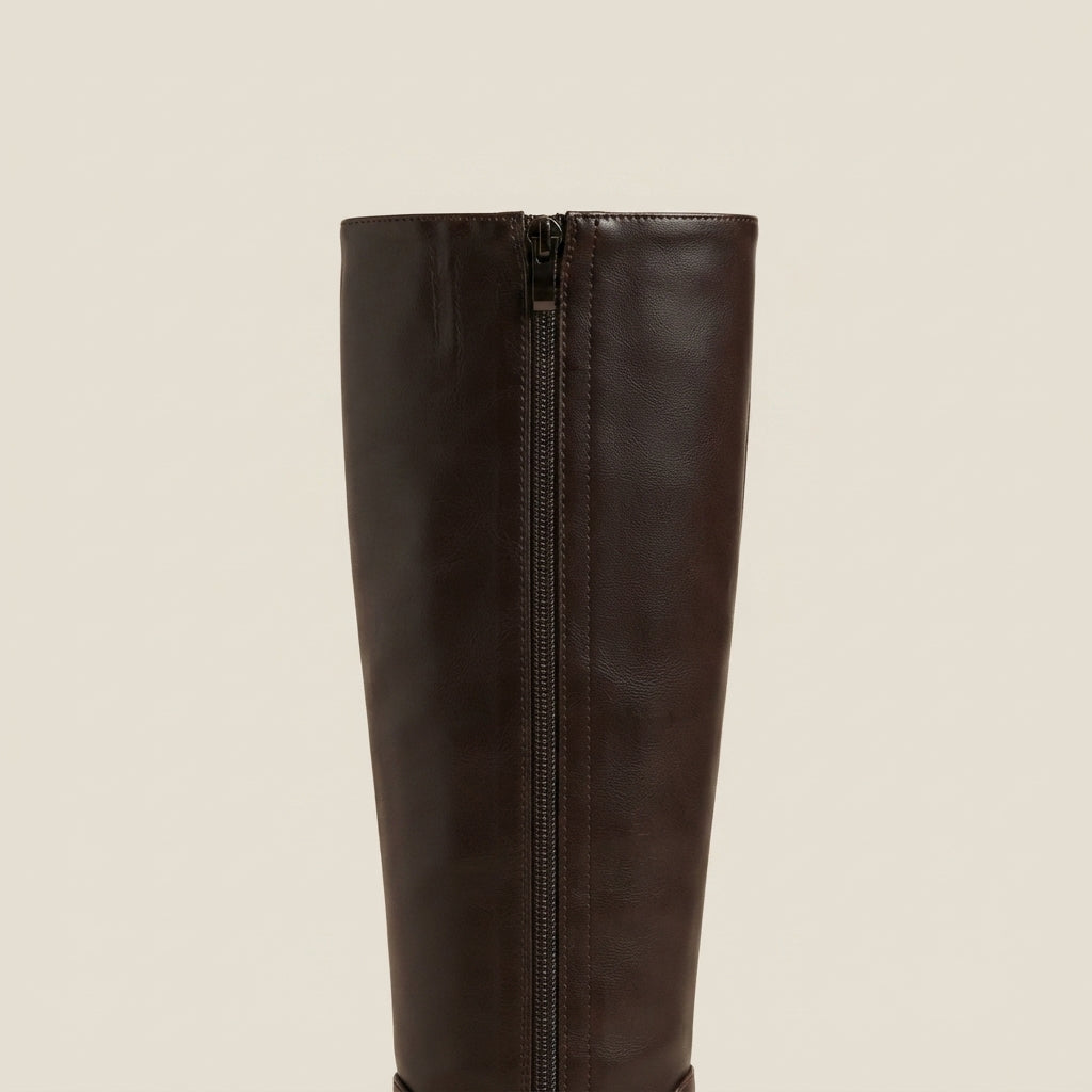 IconEdge Black Knee-High Biker Boots with Chunky Sole