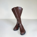 IconFlex Chocolate Brown Knee-High Boots with Stretch Panel & Chunky Sole
