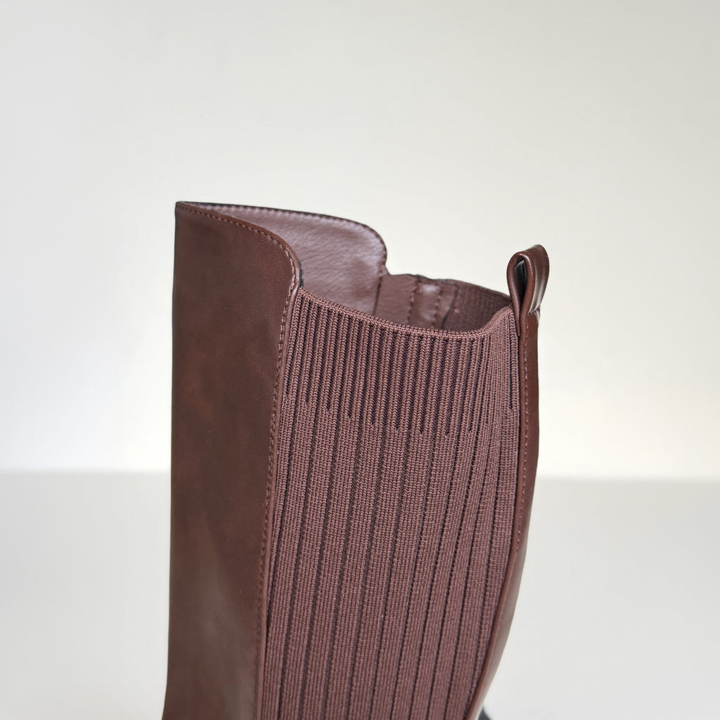 IconFlex Chocolate Brown Knee-High Boots with Stretch Panel & Chunky Sole