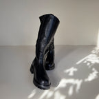 IconFlex Black Knee-High Boots with Stretch Panel & Chunky Sole