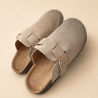Marlow Beige Suede-Effect Buckle Mule Clogs