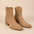 Savannah Camel Taupe Suede Ankle Cowboy Boots