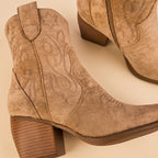 Savannah Camel Taupe Suede Ankle Cowboy Boots