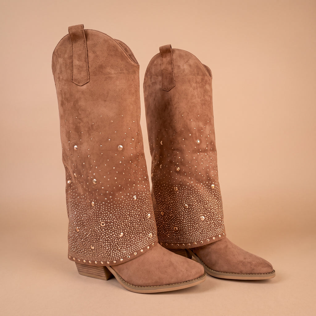 Sienna Mocha Rhinestone Fold-Over Cowboy Festival Boots