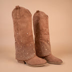 Sienna Mocha Rhinestone Fold-Over Cowboy Festival Boots