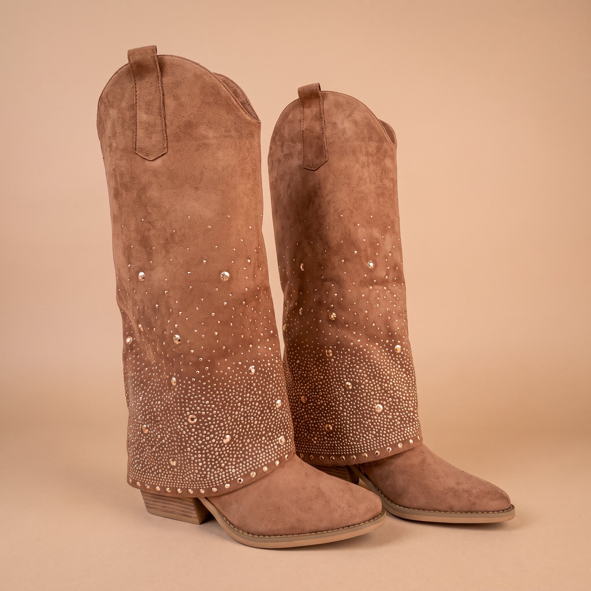 Sienna Mocha Rhinestone Fold-Over Cowboy Festival Boots
