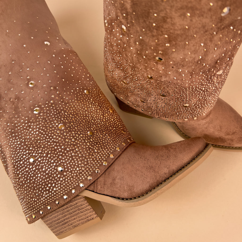 Sienna Mocha Rhinestone Fold-Over Cowboy Festival Boots