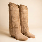 IconSierra Camel Suede Embroidered Western Cowboy Knee High Boots
