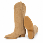 Sierra Camel Suede Embroidered Western Cowboy Knee High Boots